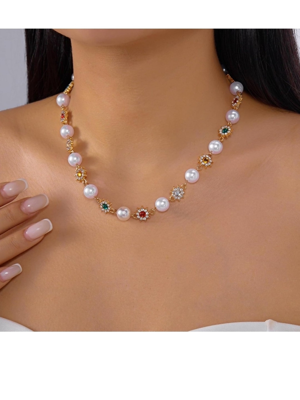 Pearl and Multistone Gold Necklace
